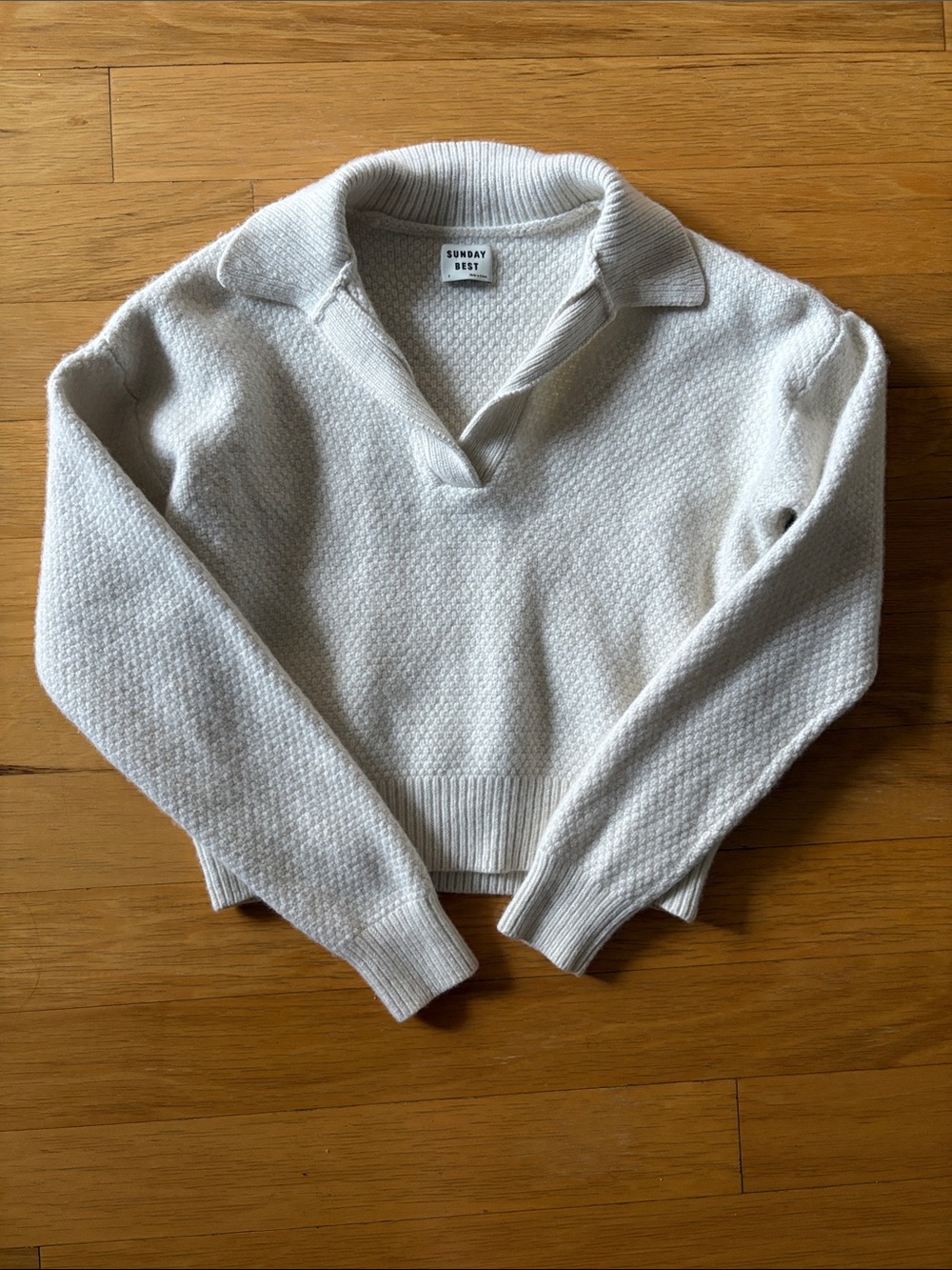 Sunday Best Cream Collared V-Neck Knit Sweater